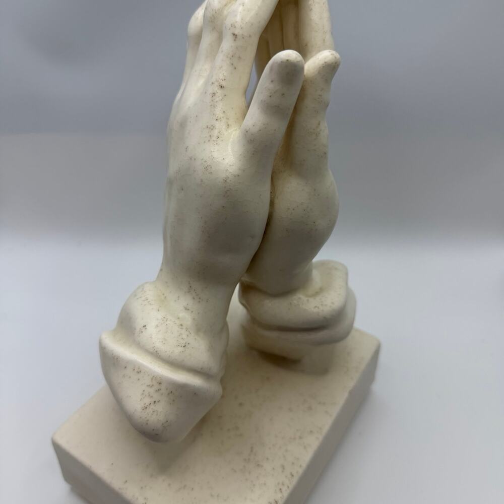 Vintage Atlantic Mold 9 1/2” Ceramic  Praying Hands Religious Sculpture White